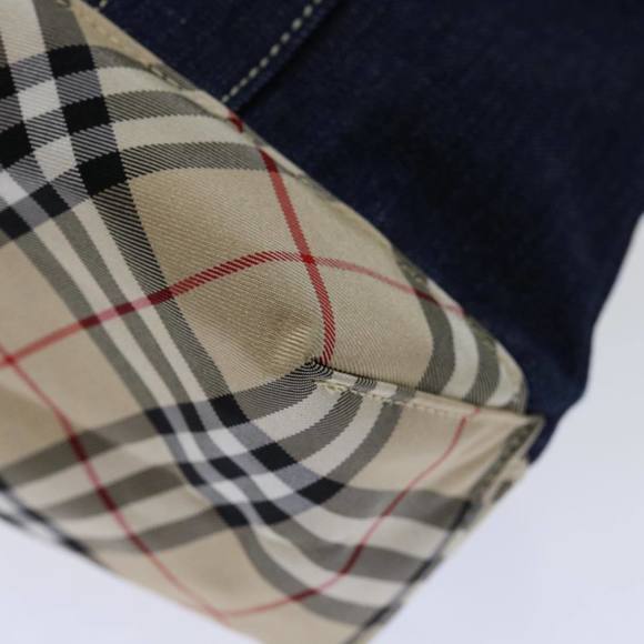 BURBERRY Nova Check Blue Label Hand Bag Denim Navy Beige Auth bs13210 - Picture 11 of 16